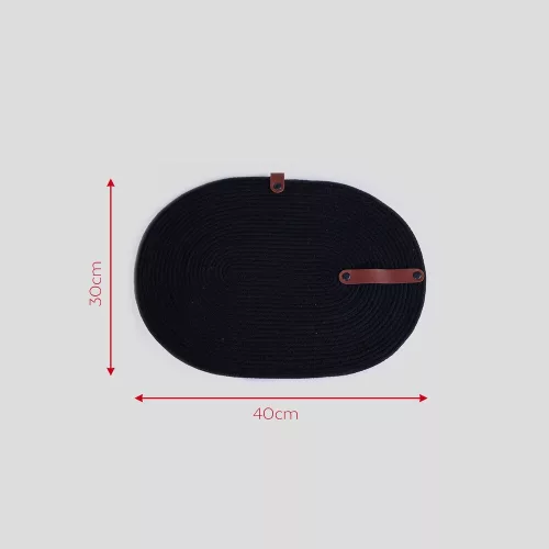Handmade Black Table Mat Set (6 Pieces) with Knife Holder