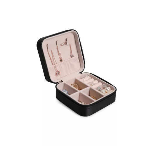 Elegant Black PU Leather Jewellery Box, 10x10x5.5 cm