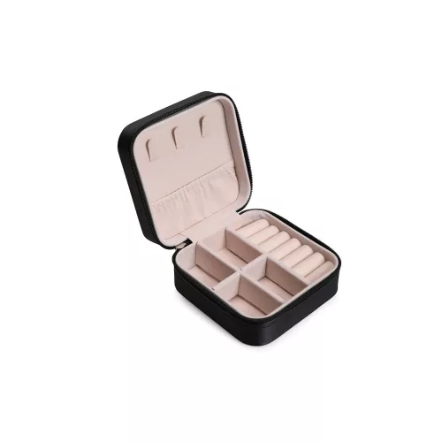 Elegant Black PU Leather Jewellery Box, 10x10x5.5 cm