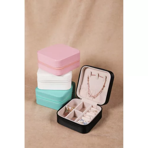 Elegant White PU Leather Jewellery Box, 10x10x5.5 cm