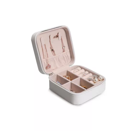 Elegant White PU Leather Jewellery Box, 10x10x5.5 cm