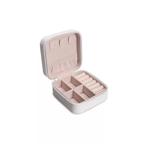 Elegant White PU Leather Jewellery Box, 10x10x5.5 cm