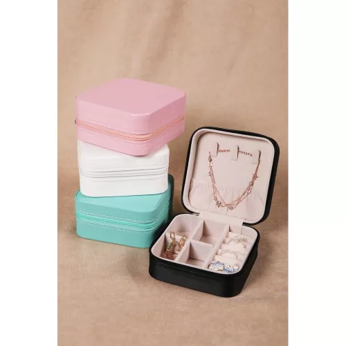 Elegant White PU Leather Jewellery Box, 10x10x5.5 cm