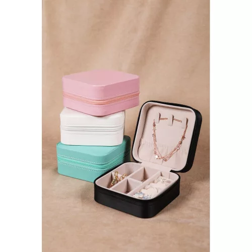 Elegant White PU Leather Jewellery Box, 10x10x5.5 cm