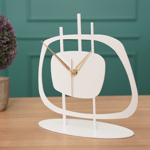 White Decorative Clock, Metal, 21x23cm | Silent Mechanism