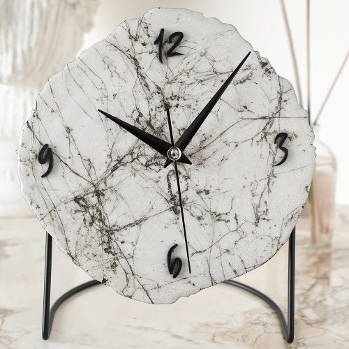 Handmade Marble Decorative Clock, 18 cm, Silent Mechanism