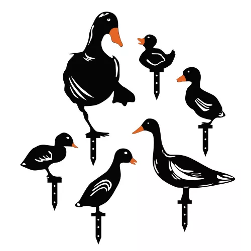 Decorative Black Metal Duck Set (6 Pieces), 100% Metal