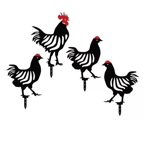 Decorative Black Metal Chicken Set (4 Pieces) | 100% Metal, 1.2mm Thick | Perfect for Garden Decor