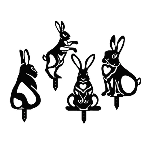 Decorative Black Metal Rabbit Set (4 Pieces), 100% Metal