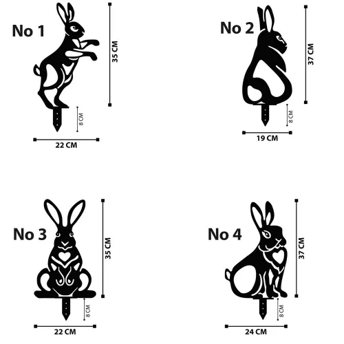 Decorative Black Metal Rabbit Set (4 Pieces), 100% Metal