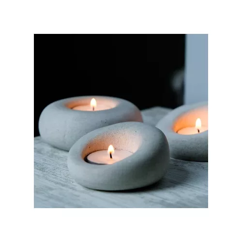 Donut Concrete Candlestick Set (3 Pieces) - Grey