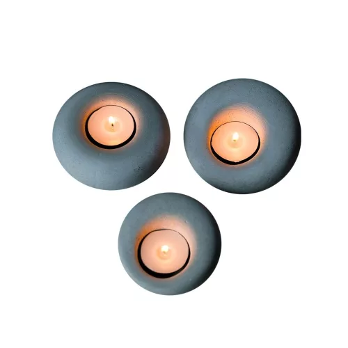 Donut Concrete Candlestick Set (3 Pieces) - Grey