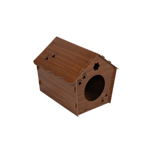 Walnut Wooden Cat House, Disassembled, 38 cm Height