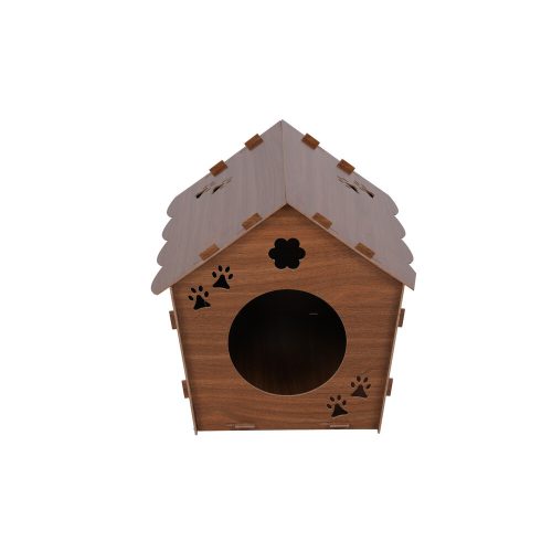 Walnut Wooden Cat House, Disassembled, 38 cm Height