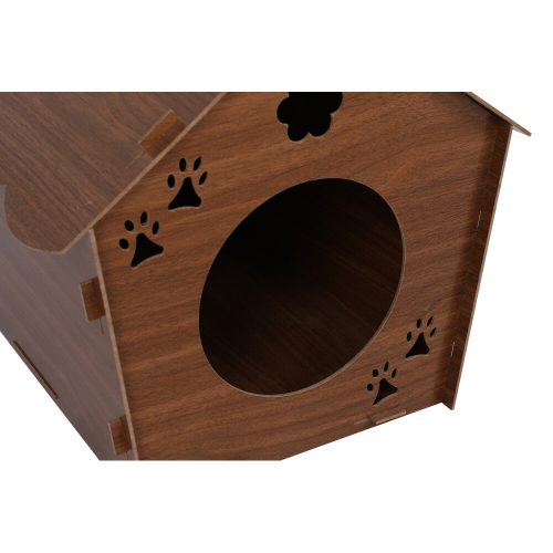 Walnut Wooden Cat House, Disassembled, 38 cm Height