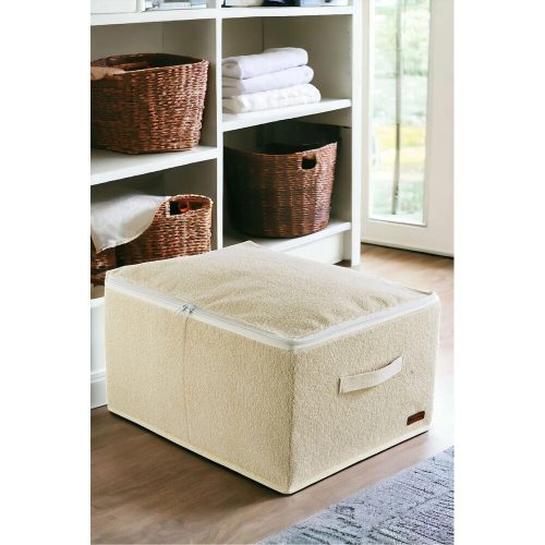 Elegant Cream Felt Storage Box, 42x23x34 cm | 100% Terrycloth, Easy Clean