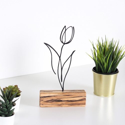 Elegant Black Decorative Object, 100% Metal & Wood, 17x30x3.5 cm