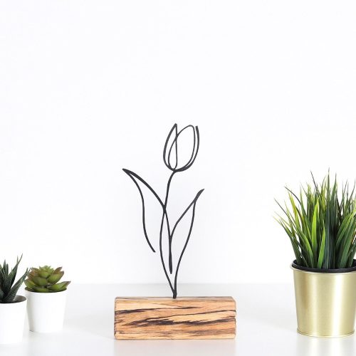 Elegant Black Decorative Object, 100% Metal & Wood, 17x30x3.5 cm