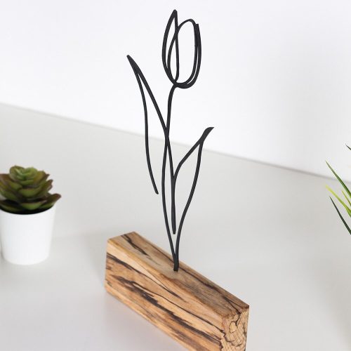 Elegant Black Decorative Object, 100% Metal & Wood, 17x30x3.5 cm