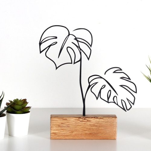 Elegant Black Decorative Object, 100% Metal & Wood, 17x30x3.5 cm