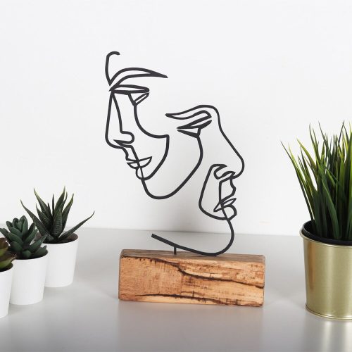 Elegant Black Decorative Object, Metal & Wood, 17x38cm