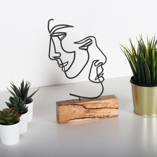 Elegant Black Decorative Object, Metal & Wood, 17x38cm