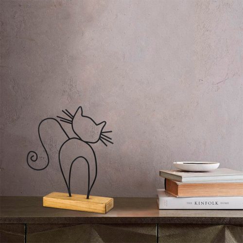 Elegant Black Decorative Object, Metal & Wood, 30x36cm