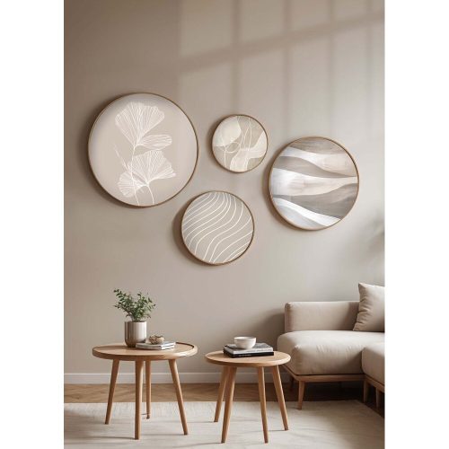 Set of 4 Decorative Framed MDF Paintings, Solid Wood