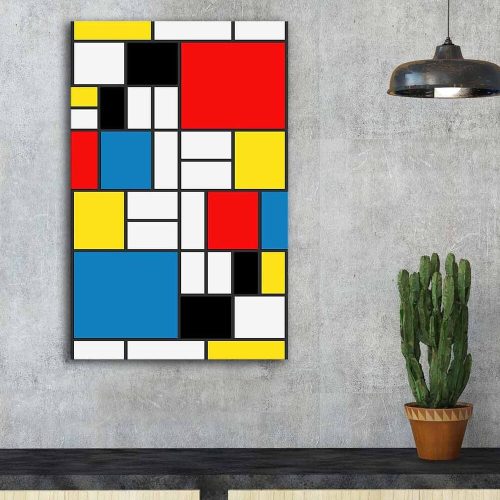 Decorative Canvas Painting by Mondrian, 45x70 cm, Suede
