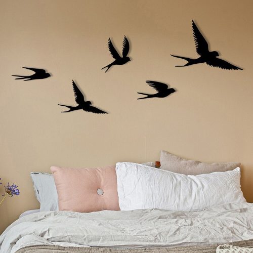 Elegant Black Metal Bird Wall Decor Set (5 Pieces), 100% Metal, Perfect for Home & Office