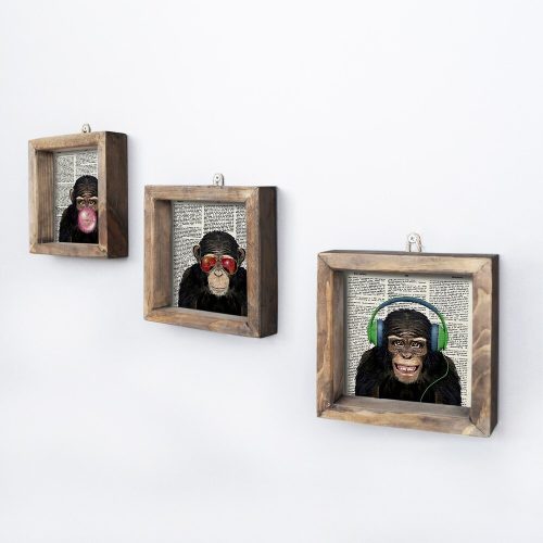 Set of 3 Framed MDF Paintings, Pine Wood Frame, 15cm