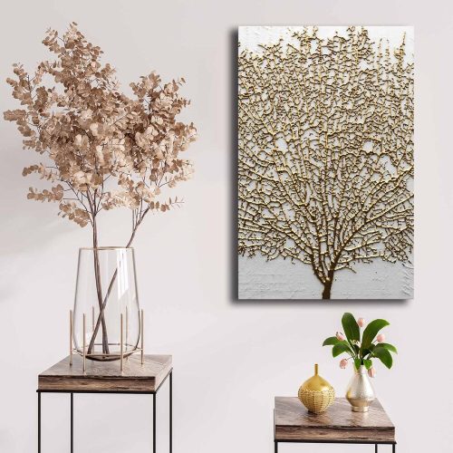 Elegant Gold & White Canvas Painting, 45 x 70 cm