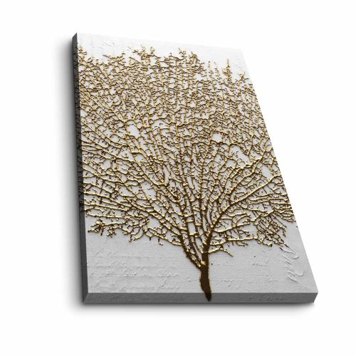 Elegant Gold & White Canvas Painting, 45 x 70 cm