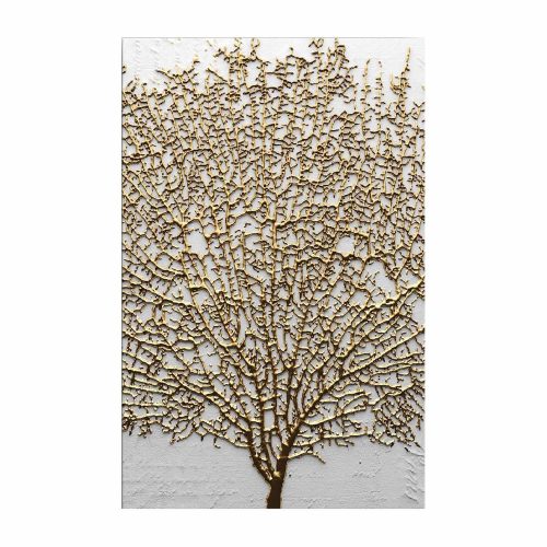 Elegant Gold & White Canvas Painting, 45 x 70 cm