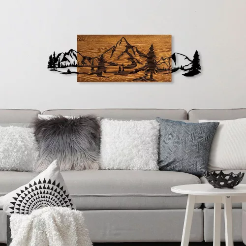 Decorative Wooden Wall Accessory, Walnut & Black, 30x95 cm