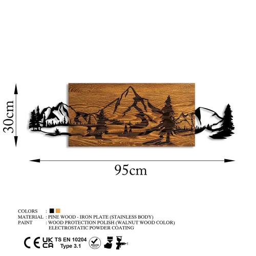 Decorative Wooden Wall Accessory, Walnut & Black, 30x95 cm
