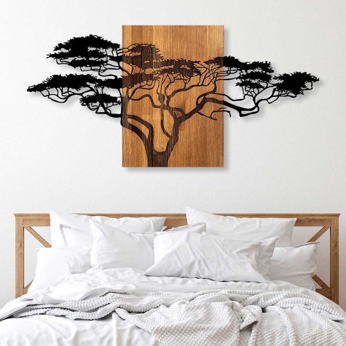 Decorative Wooden Wall Accessory, Black & Walnut, 144 cm