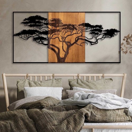 Decorative Wooden Wall Accessory, Black & Walnut, 147x70 cm