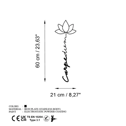 Elegant Black Metal Wall Decor, 21 x 60 cm | Durable 1.5mm