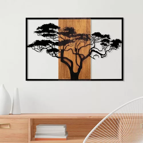 Decorative Wooden Wall Accessory, Walnut & Black, 90x58 cm