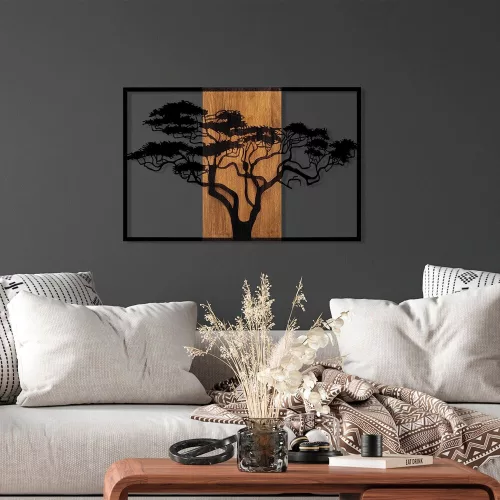 Decorative Wooden Wall Accessory, Walnut & Black, 90x58 cm