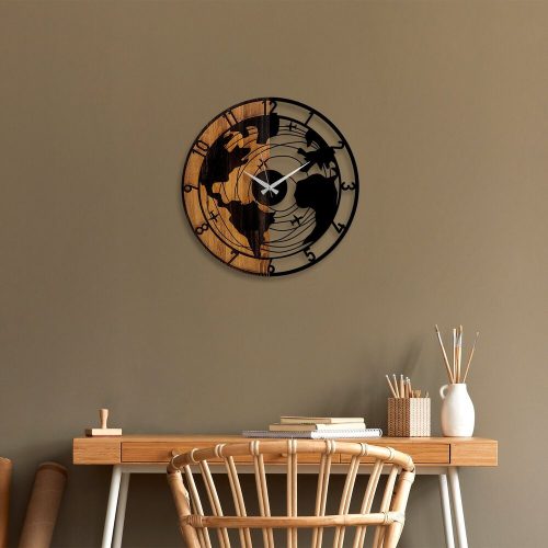 Elegant Wooden Wall Clock, 56 cm, Walnut & Black | Silent Mechanism, 100% Wood, Unique Texture