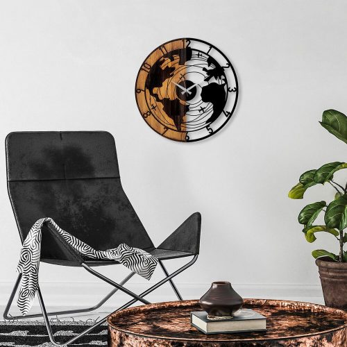 Elegant Wooden Wall Clock, 56 cm, Walnut & Black | Silent Mechanism, 100% Wood, Unique Texture