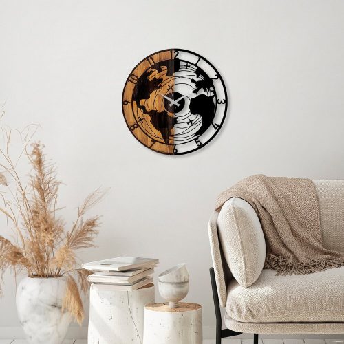 Elegant Wooden Wall Clock, 56 cm, Walnut & Black | Silent Mechanism, 100% Wood, Unique Texture