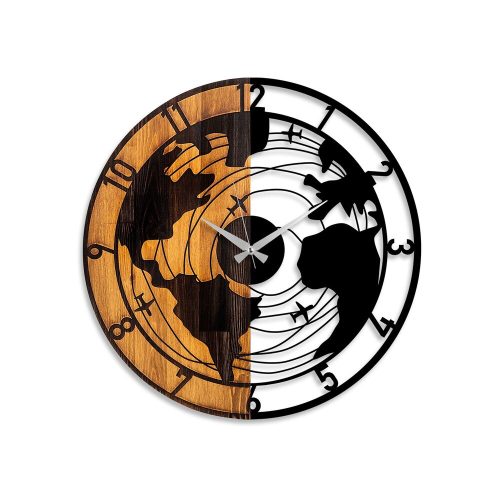 Elegant Wooden Wall Clock, 56 cm, Walnut & Black | Silent Mechanism, 100% Wood, Unique Texture