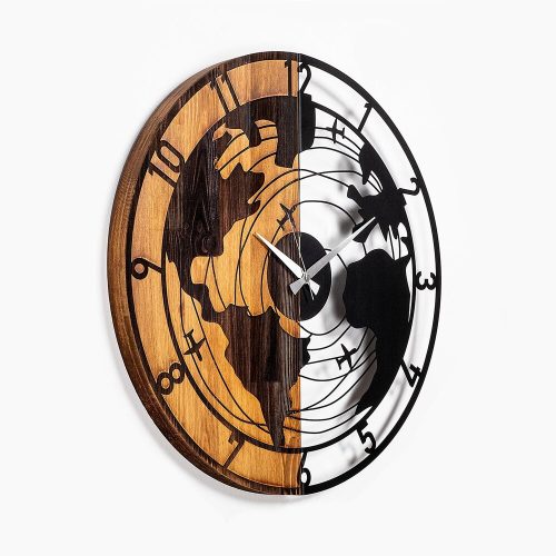 Elegant Wooden Wall Clock, 56 cm, Walnut & Black | Silent Mechanism, 100% Wood, Unique Texture