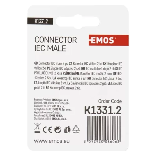 EMOS IEC connector straight A203R 2pcs/blister