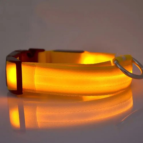 LED dog collar, adjustable, battery-operated, waterproof, 40cm, L, yellow