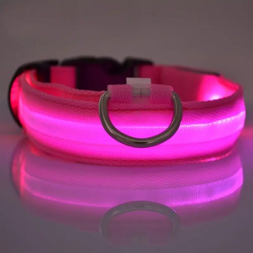 LED dog collar, adjustable, battery-operated, waterproof, 40cm, L, pink