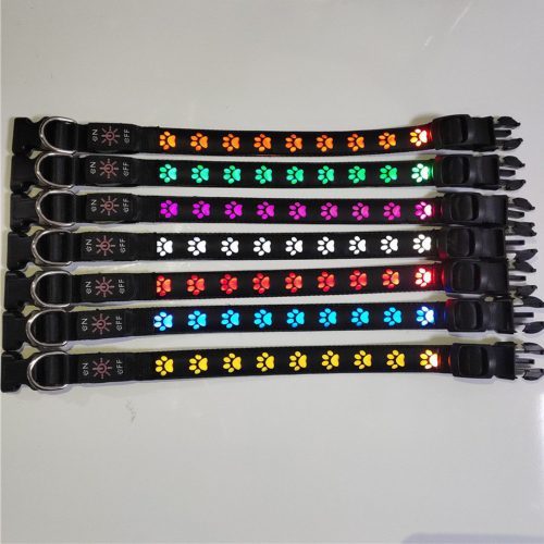 LED dog collar, adjustable, USB, rechargeable, waterproof, 35cm, S, with paws, orange